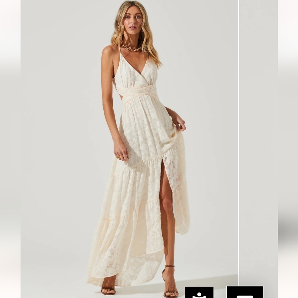 White/Cream ASTR The Label dress, size small, flowy midi dress with slit